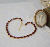 Garnet Red Aurora Crystal Collet Necklace - Medium Oval