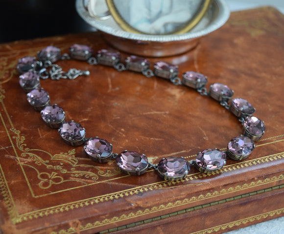 Light Amethyst Aurora Crystal Collet Necklace - Large Oval
