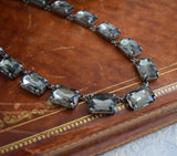 Grey Black Diamond Aurora Crystal Collet Necklace - Large Octagon