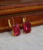 Dark Pink Aurora Crystal Earrings - Large Octagon