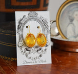 Orange Topaz Swarovski Crown Set Crystal Earrings - Large Oval