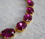Dark Pink Aurora Crystal Collet Necklace - Large Oval