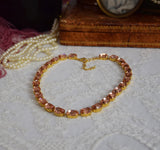 Peachy Pink Aurora Crystal Collet Necklace - Medium Oval
