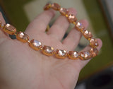 Peachy Pink Aurora Crystal Collet Necklace - Medium Oval