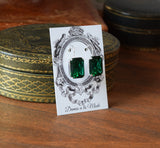 Emerald Crystal Earrings - Large Octagon