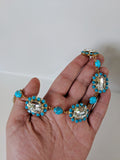 Turquoise and Crystal Halo Necklace - Large Oval - One of a Kind!