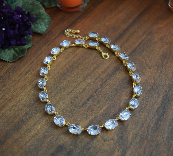 Grayish Purple Swarovski Crystal Necklace - Medium Oval