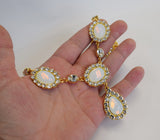 White Opaline Halo Necklace - Large Oval with Teardrop