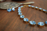 Aquamarine Blue Swarovski Crystal Collet Necklace - Large Oval