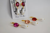 Pink Crystal and Pearl Earrings - Medium Oval Stone, Medium Pearl