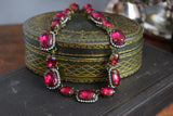 Dark Pink Crystal Halo Necklace - Large and medium ovals