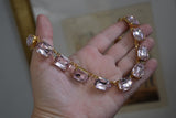 Pale Pink Aurora Crystal Collet Necklace - Large Octagon
