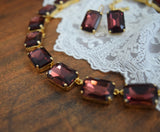 Burgundy Aurora Crystal Collet Necklace - Large Octagon