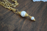 Renaissance Chain and Shell Pearl Pendant Necklace
