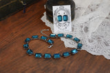 Dark Teal Blue Aurora Crystal Collet Necklace - Large Octagon