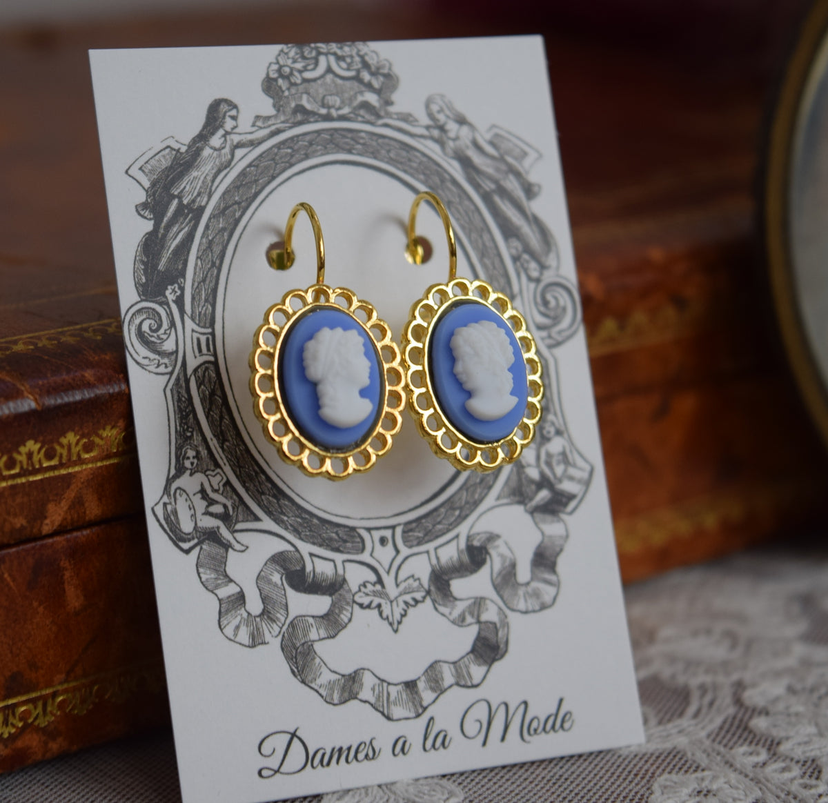 Blue Cameo Lace-Edge Earrings – Dames a la Mode