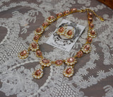 Peach Aurora Crystal Halo Necklace with Teardrops - Medium Oval