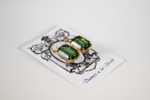 Green Tourmaline Swarovski Crystal Earrings - Large Octagon