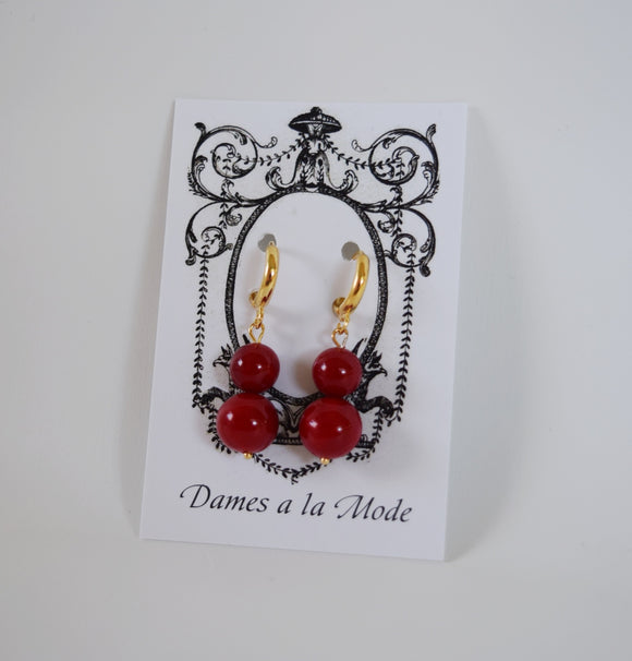 Red Coral Shell Pearl Ball Earrings