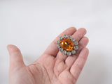 Orange Topaz Crystal Cluster Brooch