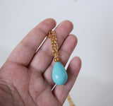 Edwardian Turquoise Pendant Necklace - Coral, Pearl, Turquoise Teardrop
