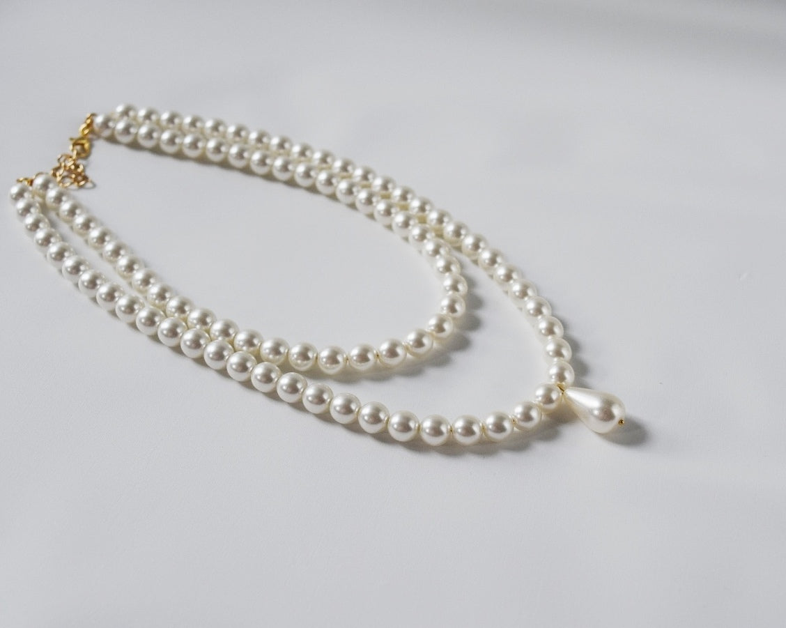Double Strand Pearl Necklace - Small White with Teardrop – Dames a la Mode