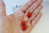 Red Coral Cluster Dangle Earrings
