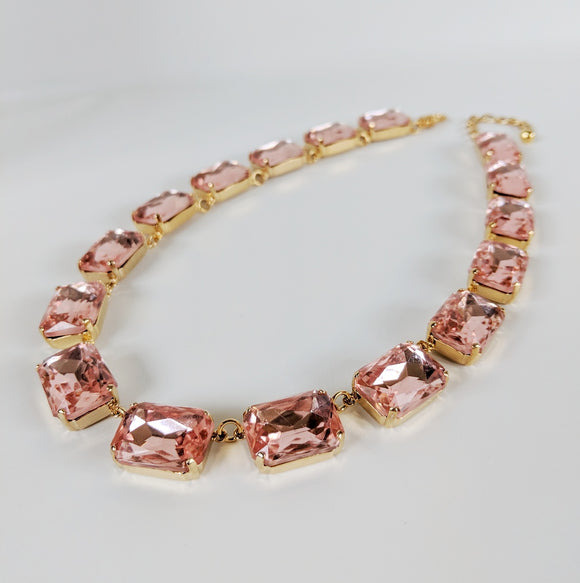 Light Pink Crystal Collet Necklace - Large Octagon
