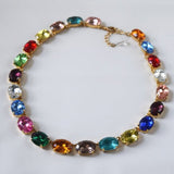 Harlequin Collet Necklace, Large Oval Rainbow Riviere Necklace