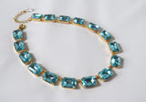 Aquamarine Crystal Collet Necklace | Large Octagon Riviere