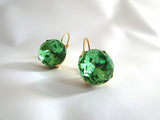 Peridot Green Paste Glass Earrings - Medium Round