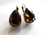 Large Teardrop Brown Topaz Crystal Earrings