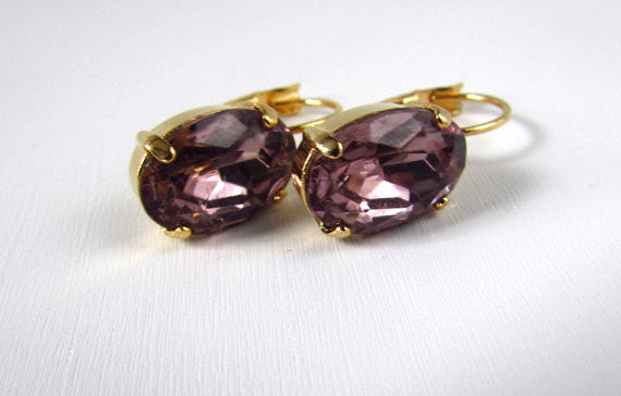 Light Purple Paste Glass Earrings - Medium Oval