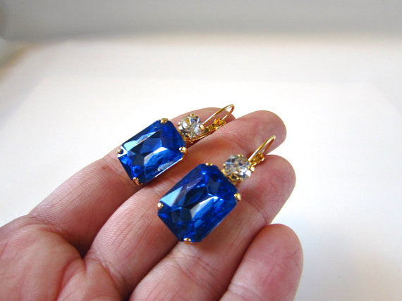 Royal blue swarovski earrings sale