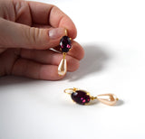 Amethyst Purple Paste Glass and Pearl Dangle Earrings