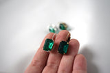 Emerald Green Crystal Earrings - Medium Octagon