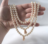 Triple Strand Glass Pearl Necklace