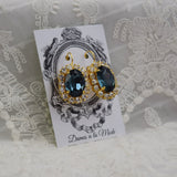 Indian Sapphire Aurora Crystal Halo Earrings - Large Oval