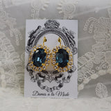 Indian Sapphire Aurora Crystal Halo Earrings - Large Oval