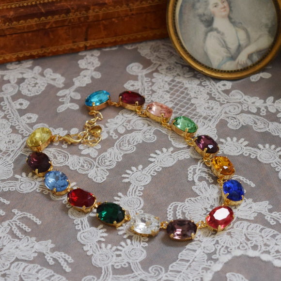 Harlequin Collet Necklace, Large Oval Rainbow Riviere Necklace