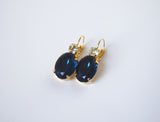Navy Blue Crystal Earrings - Large Oval 2 stone