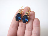 Navy Blue Crystal Earrings - Large Oval 2 stone