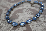Light Blue Aurora Crystal Collet Necklace - Large Oval