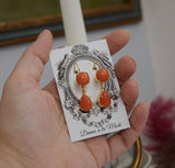 Coral Two Stone Earrings - Round and Teardrop