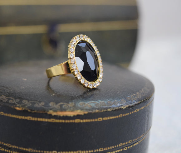 Black Onyx and Crystal Ring - Large Oval