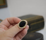 Onyx and Crystal Ring - Large Oval