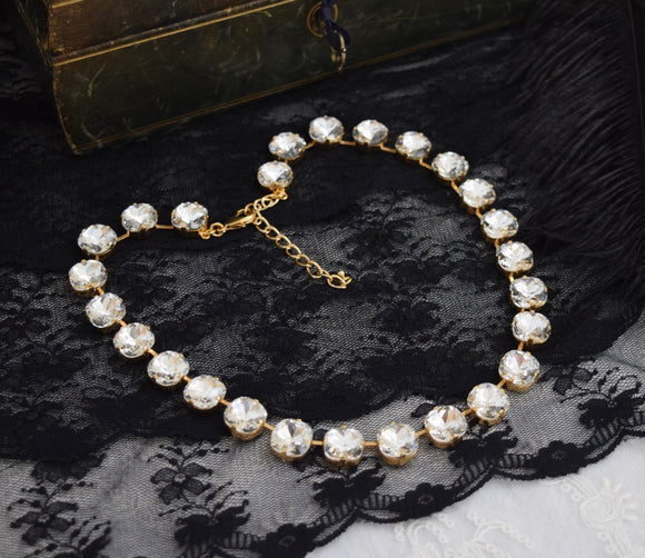Clear Aurora Crystal Collet Necklace - Medium Square