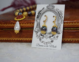 Black Pearl and Filigree Dangle Earrings
