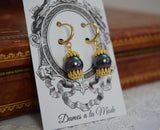 Black Pearl and Filigree Dangle Earrings