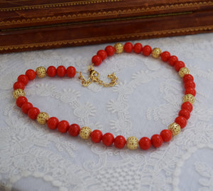 Renaissance Coral Red and Filigree Necklace